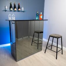 Neptune Grey Mirrored Home Bar with Black Sparkle Quartz Worktop U-Shape