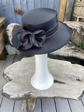 BHS MED VINTAGE BLACK 90S WEDDING WAKE SPECIAL OCCASION HAT SATEEN RIBBON DETAIL