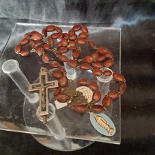 Vintage Rosary Roma Italian Brown Beads Wood & Metal Cross Christianity Italy