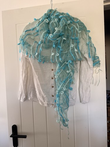 Handmade nuno felt scarf aqua - scarf,,