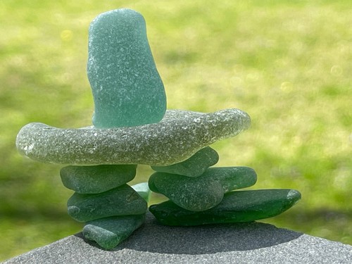 Seaglass inuksuk sculpture - seaglass,
