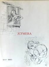 J H DOWD 1941 People of Importance Original Pencil Sketch Print 'Busy Bees' D/31