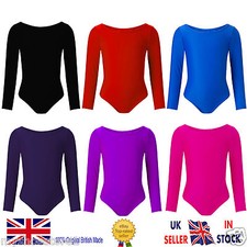 Children Girls Leotard Gymnastic Ballet Dance Long Sleeve Shiny Lycra Sport Suit