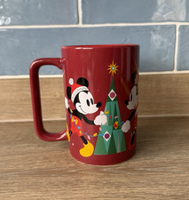 Disney Store Christmas Mug Mickey Minnie Mouse & Pluto FA LA LA Love Red