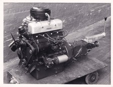 MG TD.II ENGINE, WITH BIGGER CARBURETORS PHOTO, BRITISH LEYLAND STAMP TO REAR.