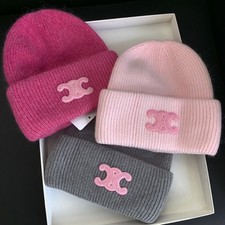 Wool Rabbit Hair Beanie Hat Tweed Embroidered  Knit