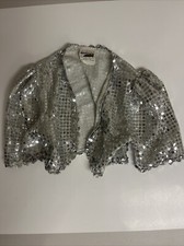 Girl Short Sleeve Sequins Bolero Shrug Open Front Cardigan Dress Up Cover Up