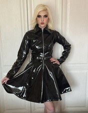 Misfitz black PVC skater dress + belt.  SIZE  20.  CD Fetish Club Sissy Goth.