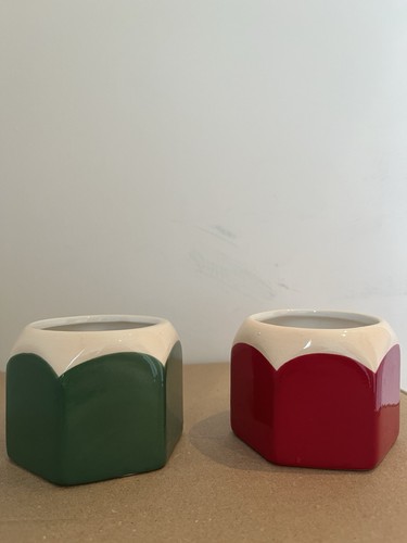 Green and red ceramic pots - ceramic,