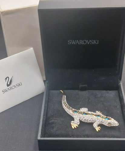 Swarovski lizard brooch - brooch, gold
