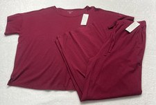 NWT Eileen Fisher M Sleep 2 Pc Set Boxy Top Wide Leg Pants Lounge Organic Cotton