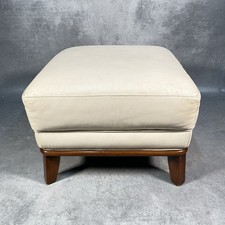 Halto Italian Leather Footstool Ottoman Cream Seat Wooden Legs Made in Italy