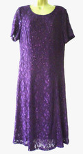 DAVID EMANUEL Size 18 Purple Sequin Lace Formal Evening Party  A Line Midi Dress