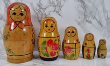 Matryoshka - 5 Wooden Nesting Babushka Dolls - Handmade/Hand Painted - Vintage 