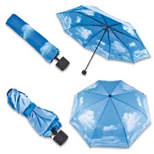 Blue Sky & Clouds Umbrella Compact Folding Windproof Rain Protector Canopy 97cm