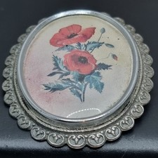 Vintage TLM Thomas Mott Brooch Made in England Red Flowers