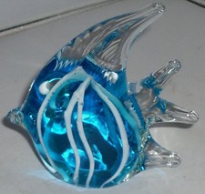 STUNNING SML VINTAGE RETRO TURQUOISE BLUE GLASS FISH PAPERWEIGHT FIGURE ORNAMENT