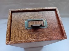 Vintage Brown Wooden Card Index Cabinet Box, Desktop Card Drawer & Index Cards