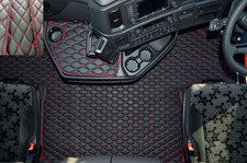 TRUCK ECO LEATHER  FLOOR MAT  FIT SCANIA S - BLACK/RED - SWIVEL PASSENGER SEAT