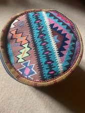 Round Kilim Pouf Footstool Turkish Handwoven UNFILLED