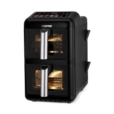 GEEPAS 2800W Dual Basket Stack Air Fryer 12L XXL Vertical Design Sync Cook Black