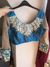Designer Indian blouse UK 10-12 saree lehenga gold blue cream Christmas party 
