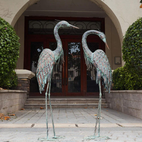 Metal garden crane statues set - crane,