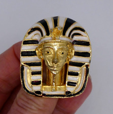Vintage Enamel Egyptian Pharaoh Brooch Tutankhamun King Tut Gold Tone Pin