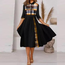 Women Plaid Check Midi Dress