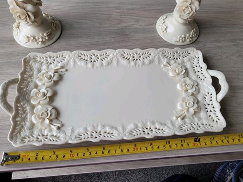 Cream vintage ceramic tray and - cream,
