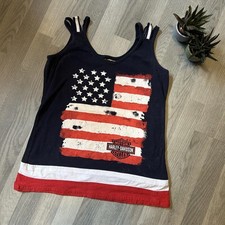 Vintage 2005 Harley-Davidson USA Flag Tank Top Small 8/10 Distressed Biker Vest