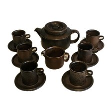 A Vintage Arabia Finland Ruska Ulla Procope Coffee Set with Six Cup and Saucers