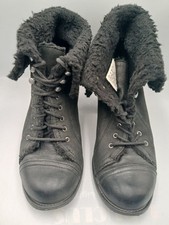 Hush Puppies Size 7 41 Fur Cuff Leather Winter Black Boots 