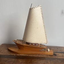 antique sailing boat lamp vintage VGC fully functioning midcentury wood ship