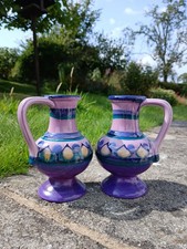 GORGEOUS PAIR OF FLORA  KERAMIEK GOUDA NL 60S/70S LILA PATTERN  VASES vibrant