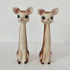 Vintage Long Neck Deer Kitsch Salt Pepper Shakers Ceramic Pair Japan Figurines