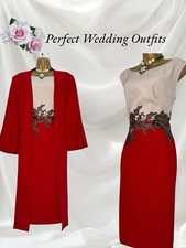 MICHAELA LOUISA Size 14 BNWT Red Taupe Mother Of The Bride Outfit Dress Jacket