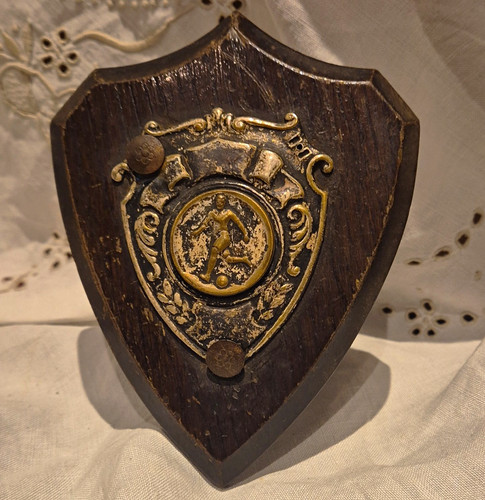 Wooden football trophy plaque - football,
