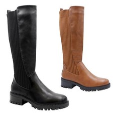 WOMENS LADIES KNEE HIGH CHUNKY SOLE ZIP UP LONG WIDE CALF RIDING SOCK BOOTS SIZE