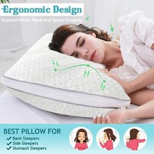 Memory Foam Infused Gel Bamboo Pillow Adjustable Loft for Neck&Back Pain Relief 