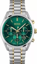 Hugo Boss HB1513878 Champion Mens' Silver & Green Stainless Chrono Watch NEW