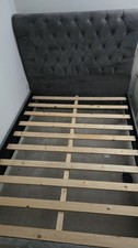 L Bedframe 4ft Double with Wooden Slats. Button Detail Headboard and Footboard