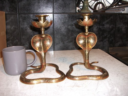 Cobra brass candlesticks pair - brass,