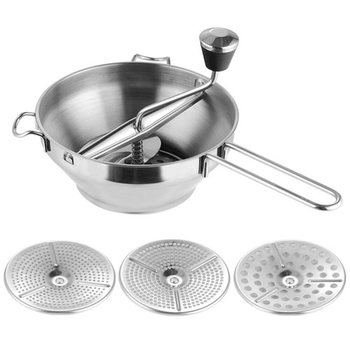 Manual food mill with - food, 3