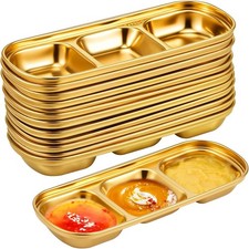 3-Compartment Dipping Bowls – Gold Divided Serving Tray for Appetizers Condiment