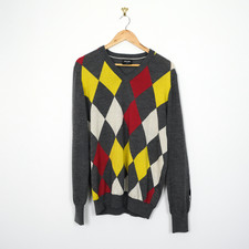 Galvin Green Golf Sweater Mens SZ XL Red White Diamonds V-Neck Wool blend Jumper