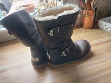 UGG Australia Kensington Boots Brown Genuine Leather 5678 Silver Buckles Size 7