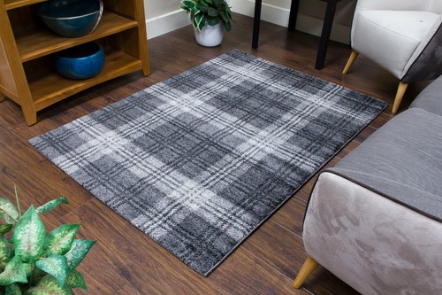 Grey black tartan - black, rug