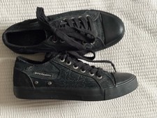 Harley Davidson Women’s Black Pumps Sneakers Trainers Uk5 Embossed Flats Denim