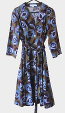 Boden Riviera Shirt Dress UK 10P Rose Floral Cotton Blend 50s Style 3/4 Sleeve